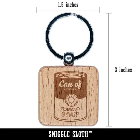 Can of Tomato Soup Modern Art Engraved Wood Square Keychain Tag Charm {2}