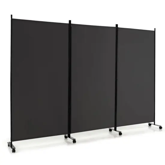 3 Panel Folding Room Divider with 8 Smooth Universal Lockable Wheels Grey {3}