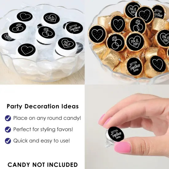 Big Dot of Happiness Mr. and Mrs. - Black and White Wedding or Bridal Shower Small Round Candy Stickers - Party Favor Labels - 324 Count {6}