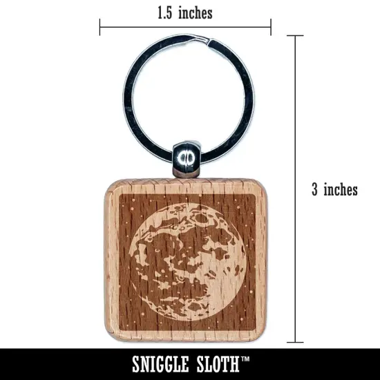 Moon in the Night Sky with Stars Space Astronomy Engraved Wood Square Keychain Tag Charm {2}