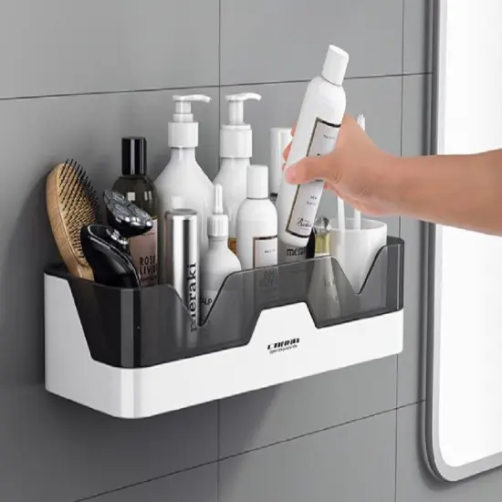 Wall-Mounted Corner Shower Caddy-Adhesive Bathroom Storage Organizer . {2}