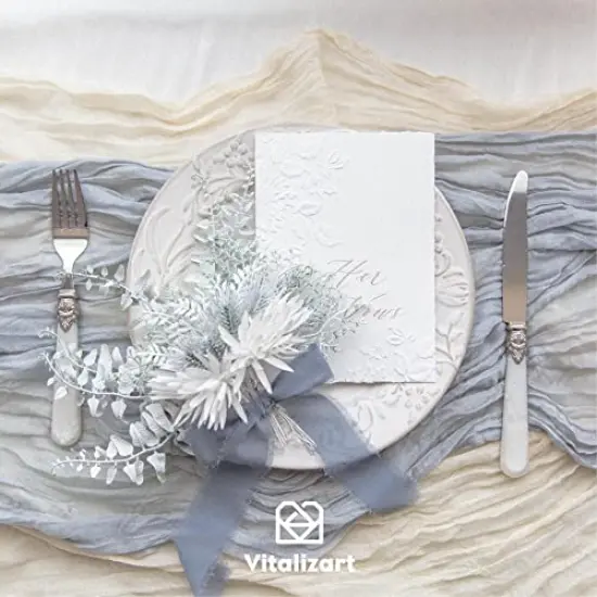 Vitalizart 3 Rolls Handmade Fringe Chiffon Silk Ribbon 1.5" x 7Yd Cream & Green Ribbons Set for Wedding Invitations Bridal Bouquets Gifts Wrapping DIY Crafts {3}