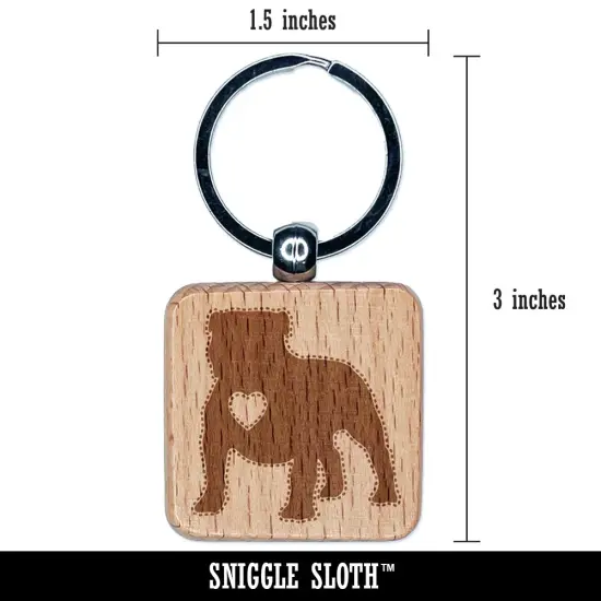 Bulldog English British Dog with Heart Engraved Wood Square Keychain Tag Charm {2}