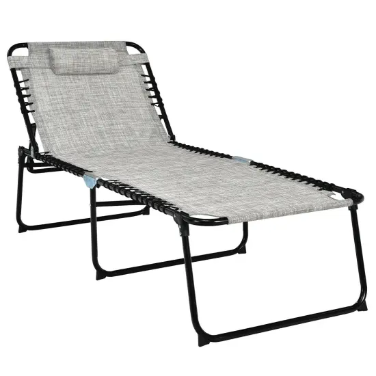 4 Position Folding Lounge Chaise with Adjustable Backrest and Footrest Grey {3}