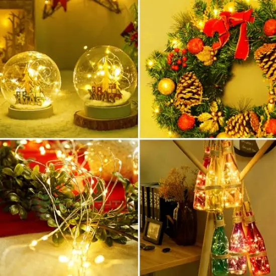 litogo 24 Pack Fairy Lights Battery Operated, 7ft 20 LED Fairy Lights Waterproof Silver Wire Twinkle Lights, Mini Fairy Lights for Mason Jars for DIY Wedding Party Christmas Bedroom, Warm White {2}