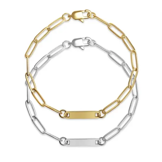 Stainless Steel Engravable Paperclip Bar Bracelet Gold {2}