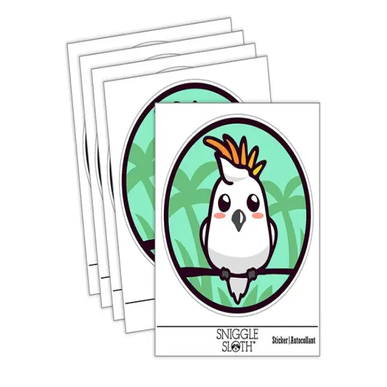 Precious Kawaii Chibi Sulphur-Crested Cockatoo Waterproof Vinyl Phone Tablet Laptop Water Bottle Sticker Set - 5 Pack {1}