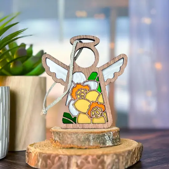 3.5" (H) Daffodil Ornament - Handcrafted in Texas - Mother's Angels&reg; Christmas Angel Wings Figurine {5}