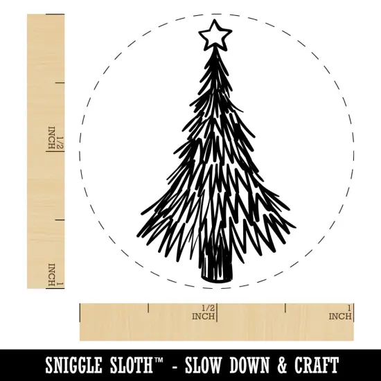 Hand Drawn Christmas Evergreen Tree with Star Self-Inking Rubber Stamp for Stamping Crafting Planners Orange {1}