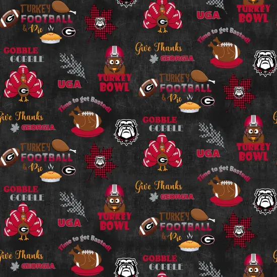 Sykel Enterprises-University of Georgia Cotton Fabric-Georgia Bulldogs Turkey bowl Cotton Quilting Fabric {1}