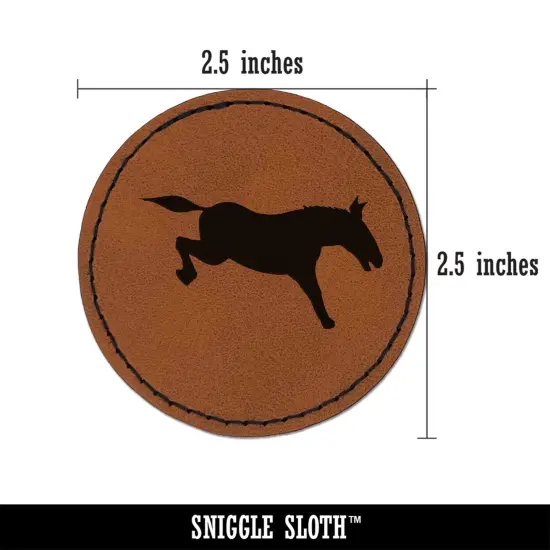 Donkey Kicking Solid Round Iron-On Engraved Faux Leather Patch Applique - 2.5" Brown {3}