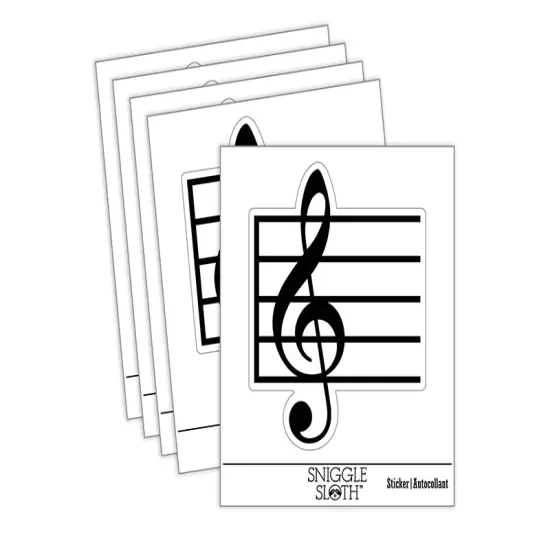 Treble Clef on Staff Music Waterproof Vinyl Phone Tablet Laptop Water Bottle Sticker Set - 5 Pack {1}