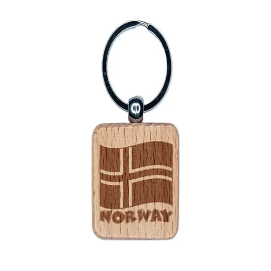 Norway with Waving Flag Cute Engraved Wood Square Keychain Tag Charm {1}