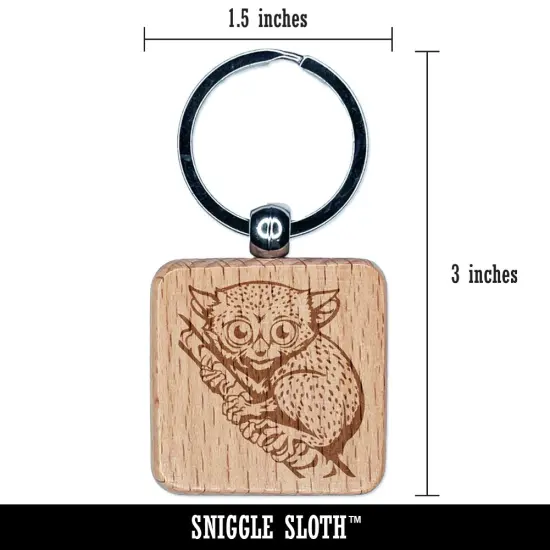 Tiny Primate Tarsier Engraved Wood Square Keychain Tag Charm {2}
