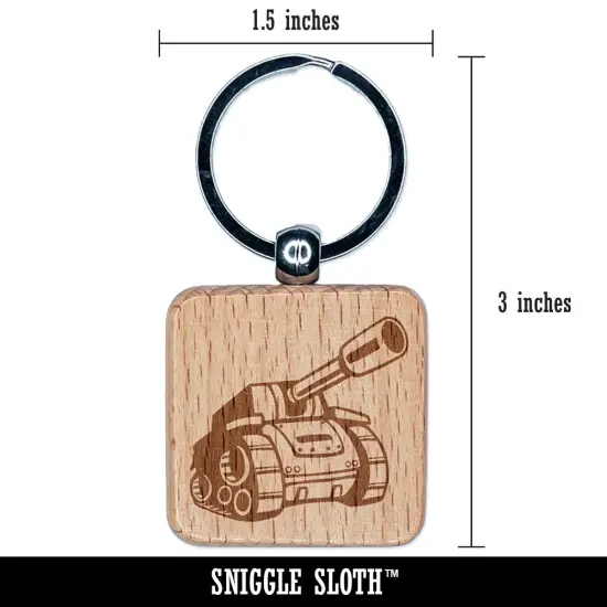Cartoon Military Army Tank Engraved Wood Square Keychain Tag Charm {2}