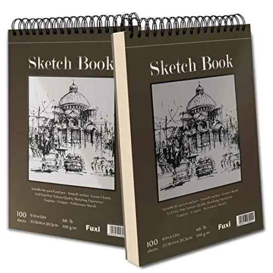 9" x 12" Sketch Book, Top Spiral Bound Sketch Pad, 2 Packs 100-Sheets Each (68lb/100gsm), Acid Free Art Sketchbook Artistic Drawing Painting Writing Paper for Kids Adults Beginners Artists {1}
