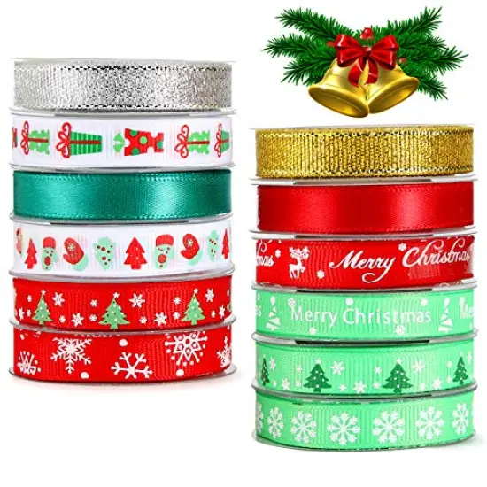 Christmas Ribbons for Gift Wrapping 60 Yards Grosgrain Ribbon Silver Gold Glitter Ribbon for Christmas Wreath Bows Ribbon Craft Decoration {1}
