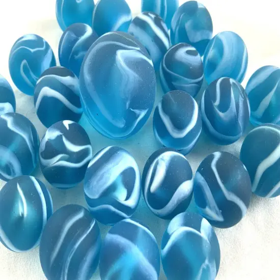 25 Glass Marbles ARCTIC Blue/White Matte Finish Game Pack Shooter {1}