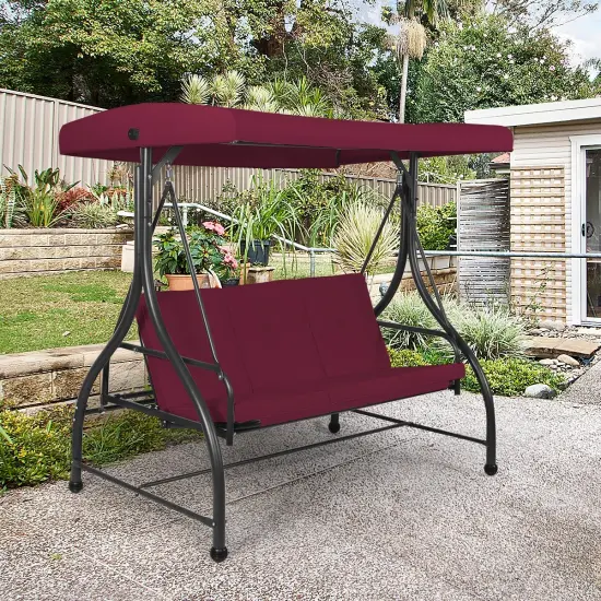 3 Seats Converting Outdoor Swing Canopy Hammock with Adjustable Tilt Canopy Dark Red {2}