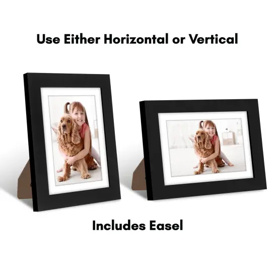 Americanflat Picture Frame with Mat - Photo Frame for Wall Display - Shatter Resistant Glass - Adjustable Hanging Hardware - Includes Easel - Black {4}