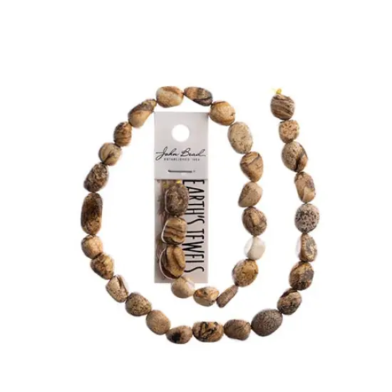 Earth's Jewel Semi-Precious 16" Picture Jasper Irregular Natural Bead Strand {1}