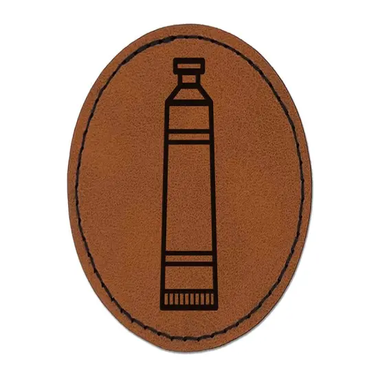 Paint Tube Art Teacher School Round Iron-On Engraved Faux Leather Patch Applique - 2.5" Brown {1}