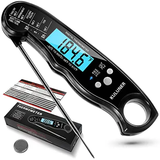 Waterproof Digital Instant Read Meat LCD Thermometer with 4.6&rdquo; Folding Probe Backlight & Calibration Function for Cooking Food Candy, BBQ Grill, Liquids,Beef(Black) {2}