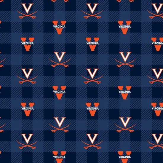 Sykel Enterprises-University of Virginia Fleece Fabric-Virginia Cavaliers Buffalo Plaid Fleece Blanket Fabric-Sold by the yard {1}