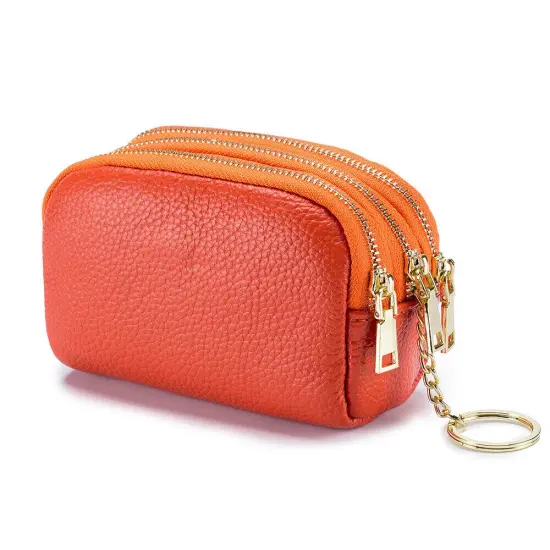 Kitcheniva Small Leather Purse With Key Ring Orange {1}