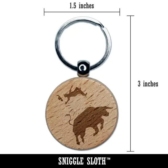 Rodeo Bull Bucking Throwing Cowboy Engraved Wood Round Keychain Tag Charm {3}