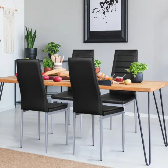 4 pcs PVC Leather Dining Side Chairs Elegant Design Black {1}