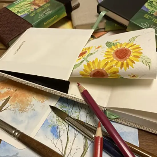 Square Watercolor Journal, 5.5x5.5&rdquo;, 140 LB, 300 GSM, Cotton Paper, Cold Press, 24 Sheets, 48 Pages, Watercolor Paper Sketch Books for Use As Mix Media Pad On The Go {4}