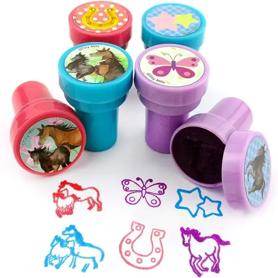TINYMILLS 12 Pcs Horse Pony Western Stamp Kit for Kids Self Inking Stamps Gift {4}