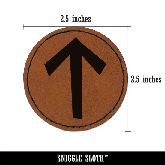 Norse Viking Dwarven Rune Letter T Round Iron-On Engraved Faux Leather Patch Applique - 2.5" Brown {3}