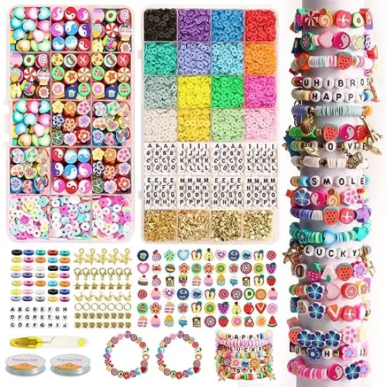 7230 Pieces Polymer Clay Beads for Jewelry Making Letter Beads and 13 Styles Mixed Flower Face Trendy Beads, DIY Arts and Crafts Kit for Girls Ages 8-12 {2}