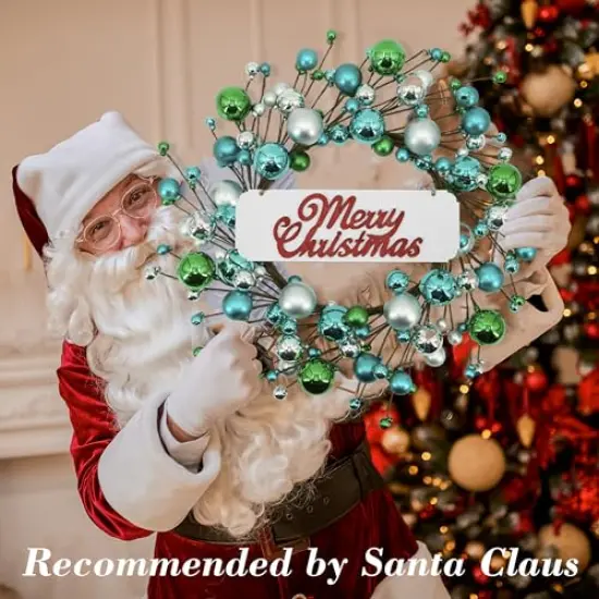 20 inches Christmas Winter Wreath for Front Door, Artificial Door Wreath with Welcome Sign and Ornaments, Xmas Wreath for Window Wall Fireplace Farmhouse Holiday Party Decoration {5}