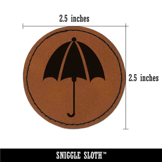 Rainy Day Umbrella Round Iron-On Engraved Faux Leather Patch Applique - 2.5" Brown {2}
