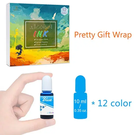 Alcohol Ink Set - 12 Vibrant Colors Alcohol-Based Ink for Epoxy Resin Art, Resin Petri Dish Making - Concentrated Alcohol Paint Color Dye for Resin Painting, Tumbler, Coaster, Yupo - 10ml/.35oz Each {2}