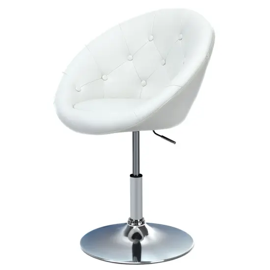 1 Piece Adjustable Modern Swivel Round Tufted White {3}