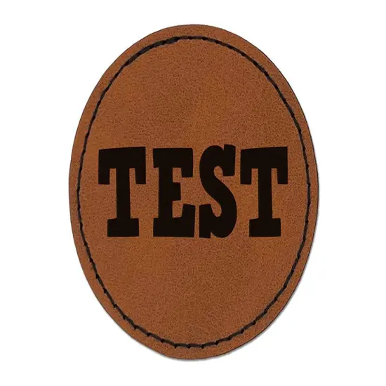 Test Fun Text Round Iron-On Engraved Faux Leather Patch Applique - 2.5" Brown {1}