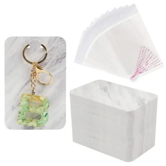100 Pieces Keychain Display Cards with Self-Sealing Bags, 3'' x 4.7'' Keychain Cards Holder for Display Keyring Cards Jewelry Packaging Supplies (Marble) {2}