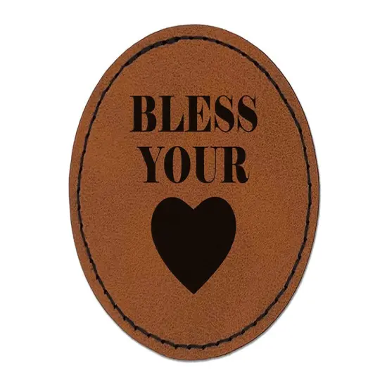 Bless Your Heart Southern Round Iron-On Engraved Faux Leather Patch Applique - 2.5" Brown {1}
