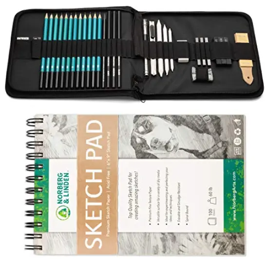 XL Drawing Set - Sketching, Graphite and Charcoal Pencils. Includes 100 Page Drawing Pad, Kneaded Eraser, Blending Stump. Art Kit and Supplies for Kids, Teens and Adults. {2}