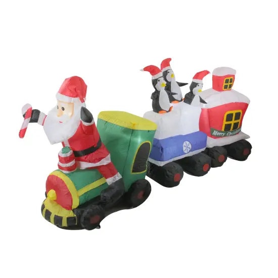 Northlight Lighted Inflatable Santa and Penguins on Train Outdoor Christmas Decoration - 6.5' Red {1}