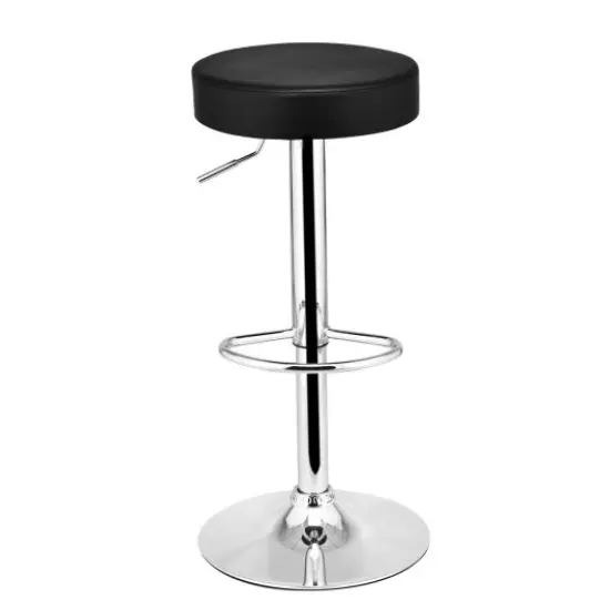 Set of 2 Round Leather Seat Chrome Leg Adjustable Hydraulic Swivel Bar Stool {3}