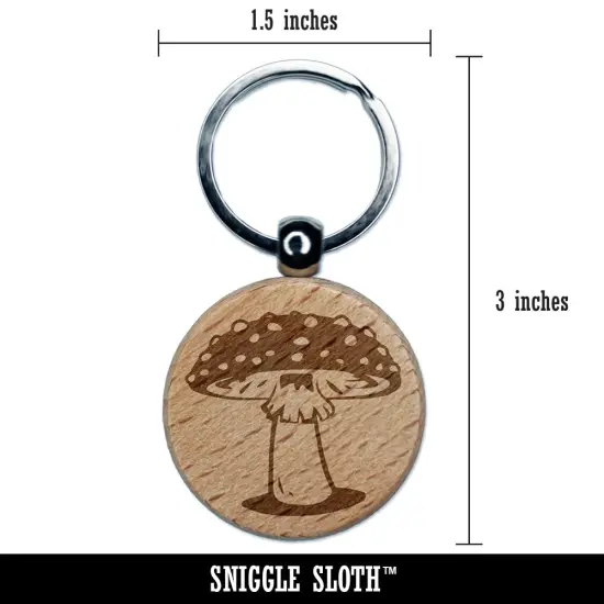 Amanita Muscaria Fly Agaric Poisonous Mushroom Whimsical Toadstool Engraved Wood Round Keychain Tag Charm {2}