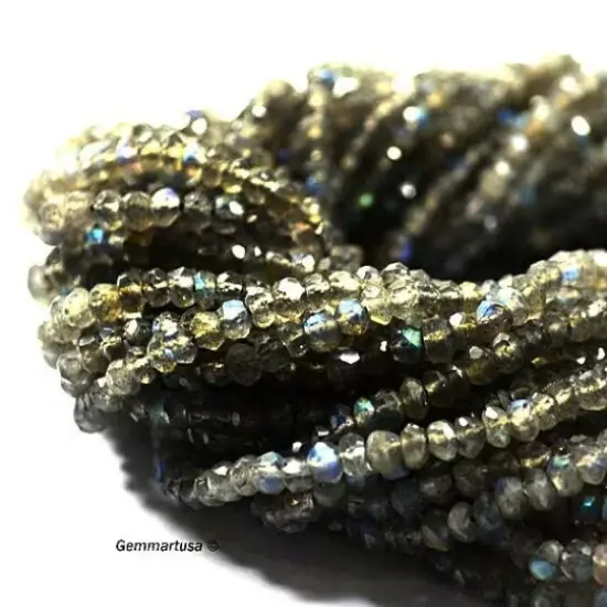 Labradorite Rondelle Beads, 12.5 Inch Gemstone Strands, Drilled Strung Nugget Beads, Faceted Round, 3-4mm, GemMartUSA (RLLB-70002) {2}