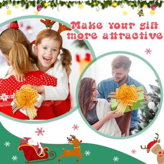 12 Pieces Pull Bow Large Organza Gift Wrapping Pull Bows with Ribbon for Christmas Presents Wedding Gift Wrapping Baskets (Gold,6 inch) {4}