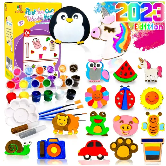 Paint Your Own Wooden Magnet - Wood Painting Craft Kit and Art Set for Kids, Art and Craft Supplies Party Favors for Boys Girls Age 4 5 6 7 8, Easter Crafts & Basket Stuffers {2}