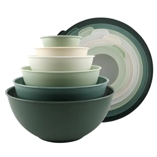 12 Piece Mixing Bowls with TPR Lids - Plastic Nesting Bowls Set includes 6 Prep Bowls and 6 Lids - Microwave Safe (Sage) {2}